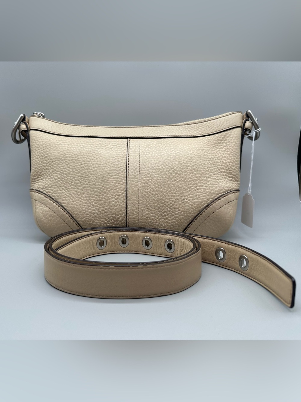 Coach Madison East/West Cream Pebbled Leather Crossbody with Adjustable Strap